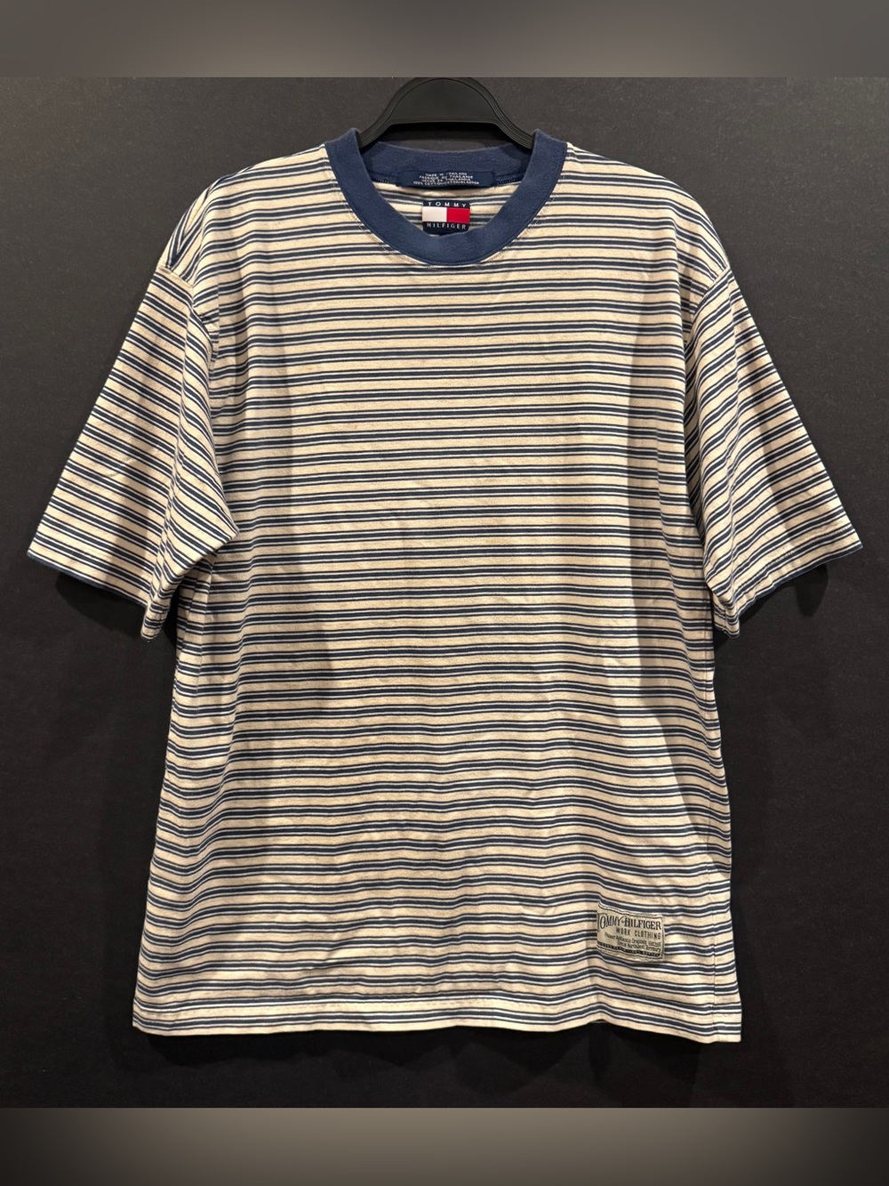 VTG Tommy Hilfiger Workwear Striped Tee M Heavyweight Cotton
